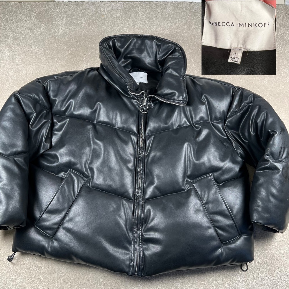 Rebecca Minkoff Puffer Black Faux Leather Full Zip Thick Winter Coat Women Large